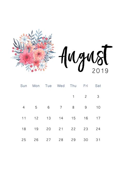 Blank August 2019 Calendar Printable Template – Editable Wallpaper ...