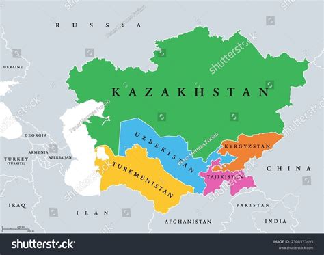 Vektor Stok Central Asia Middle Asia Colored Political (Tanpa Royalti) 2308573495 | Shutterstock