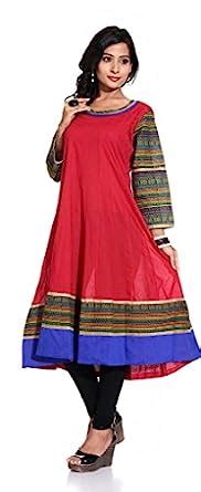 Buy INARA ROBES Red Printed Anarkali Kurta at Amazon.in