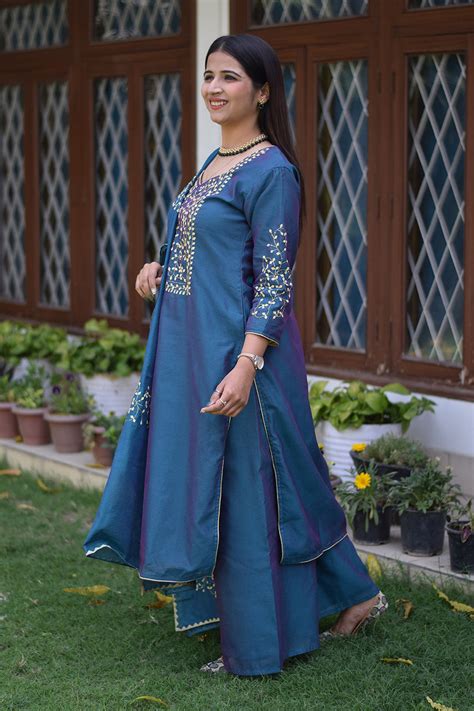 Shop blue applique work suits for women | The Indian Couture