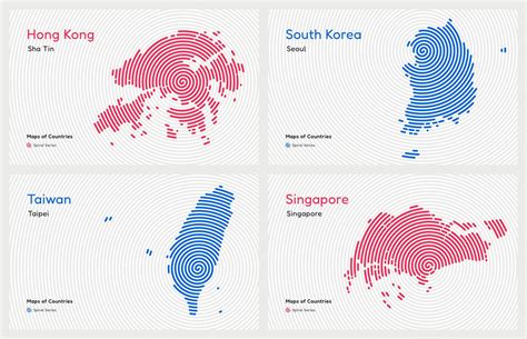 Creative set of Four Asian Tigers, South Korea, Hong Kong, Singapore ...