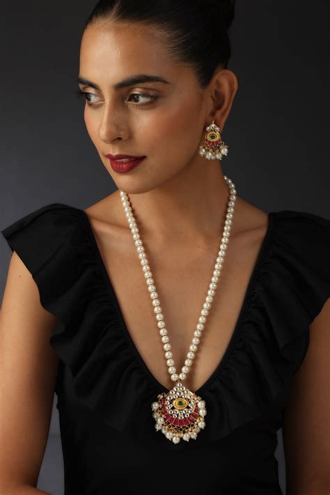 Niyati Red Kundan and Pearl Long Set - Swabhimann Jewellery – SWABHIMANN
