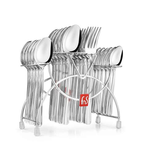 FnS Miami Classic Line Pattern Cutlery Set with Hanging Stand