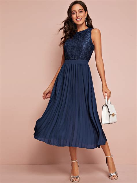 SHEIN Lace Bodice Pleated Hem Dress for Sale Australia| New Collection ...