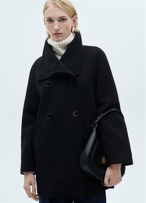 Midi wool coat with wraparound collar - Women | MNG Australia