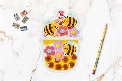 Honey Bee Bubble Tea Postcard. Fun shaped postcard