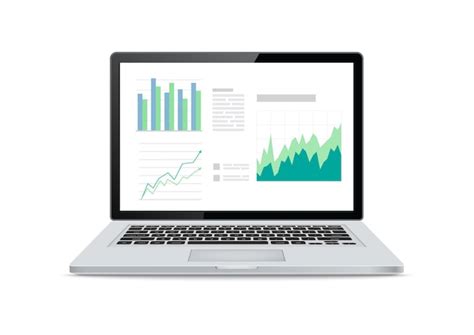 Laptop screens with financial charts and graphs on white background ...