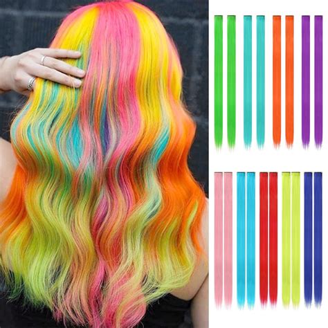 Amazon.com : 18 Pcs Colored Hair Extensions Clip in, 22 Inch Rainbow ...