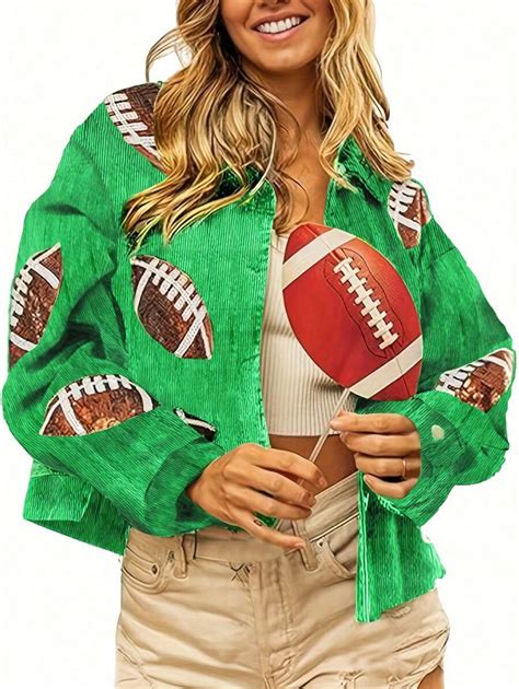 SHEIN LUNE Women's Button Down Long Sleeve Casual Olive Green Football ...