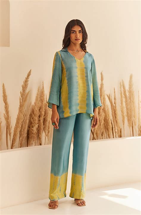 Buy Blue-Lime Tie and Dye Women's Co-Ord Set – INCHING INDIA