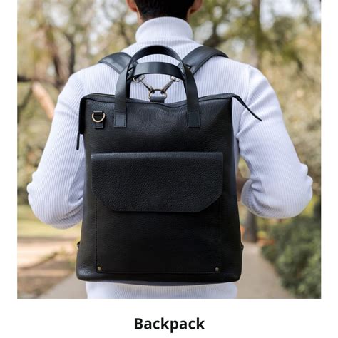 Men's Black Full Grain Genuine Leather Backpack in Navy Blue Color ...