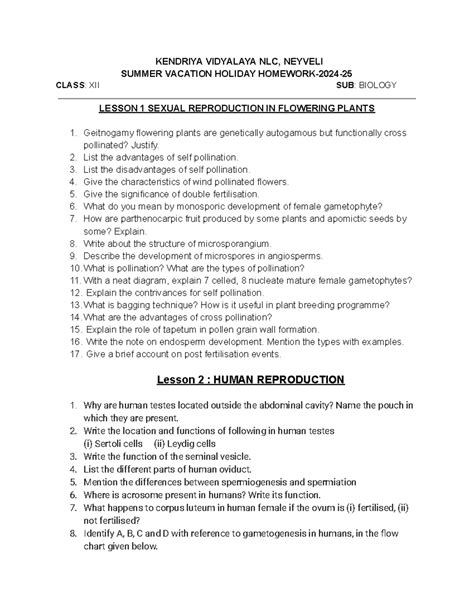 12TH Biology Holiday HW - KENDRIYA VIDYALAYA NLC, NEYVELI SUMMER ...