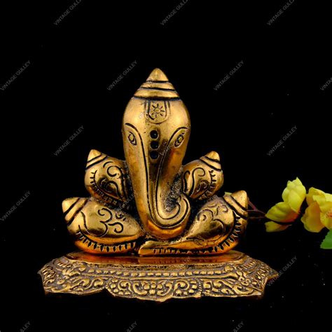 Buy Vintage Gulley Metal Panch Mukhi Lord Ganesh Idol Statue for Puja ...