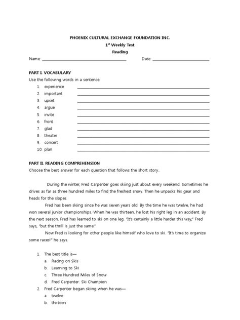 Image result for Reading Test Examples