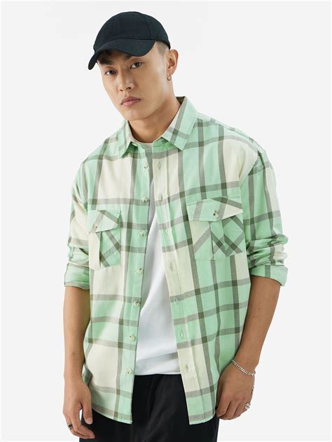 Buy Plaid: Green And White Men Relaxed Shirts Online