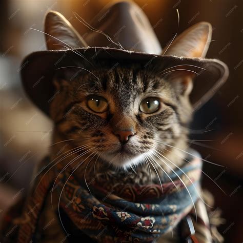 Premium Photo | Portrait of a beautiful cat in a cowboy hat and scarf