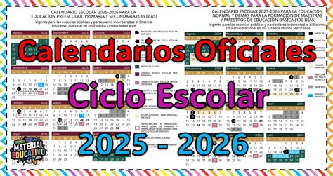Calendarios Oficiales Para el Ciclo Escolar 2025 – 2026 | Material ...