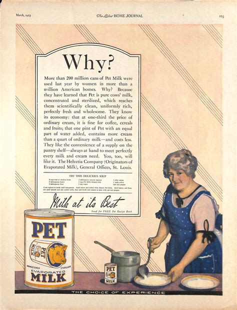 March 1923 PET MILK Evaporated Vintage Print Ad Soup Recipe 1920s Woman ...