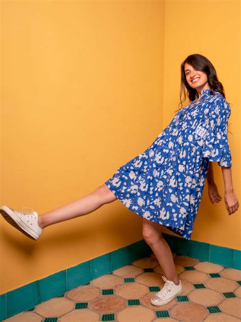 Blue Paradise Women Cotton Pintuck Dress – Pinklay