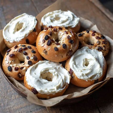 Cinnamon Raisin Bagels with Cream Cheese Recipe - Homemade Breakfast ...