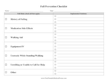 Image result for Printable Fall Prevention Checklist
