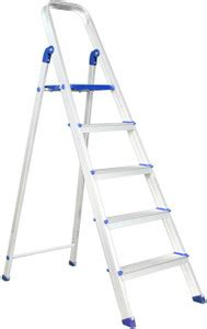 HOMELL Hybrid 5 Step Silver Powder Coated Side Section Steel Ladder ...
