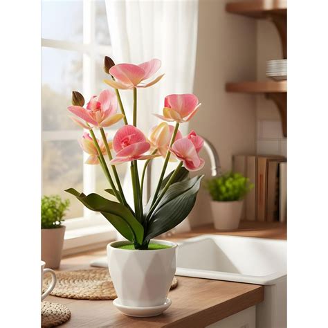 Buy Aarvi Decor Silk Fabric Orchid Radiance Arrangement Pot With Flower ...