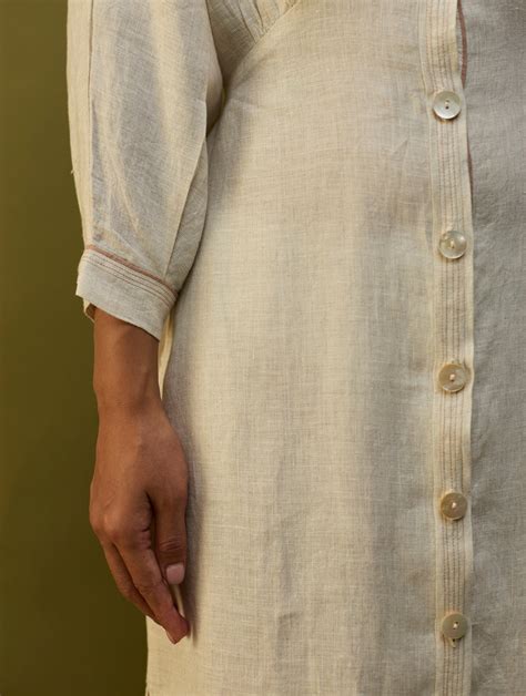 Masaru Buttoned Linen Dress - Off White – Manan