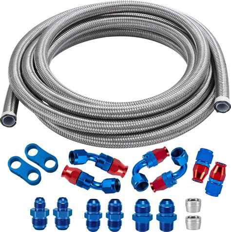 Amazon.com: BRIFITOR 8AN 10FT PTFE Fuel Line Fittings Kit, AN8 E85 Stainless Steel Braided PTFE ...