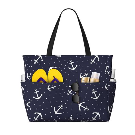 Large Beach Bags Water-resistant Sandproof - Anchor Cute Beach Tote ...