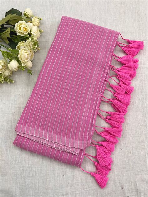 Candy Pink Zari Lines Mulmul Saree – The Loom Store