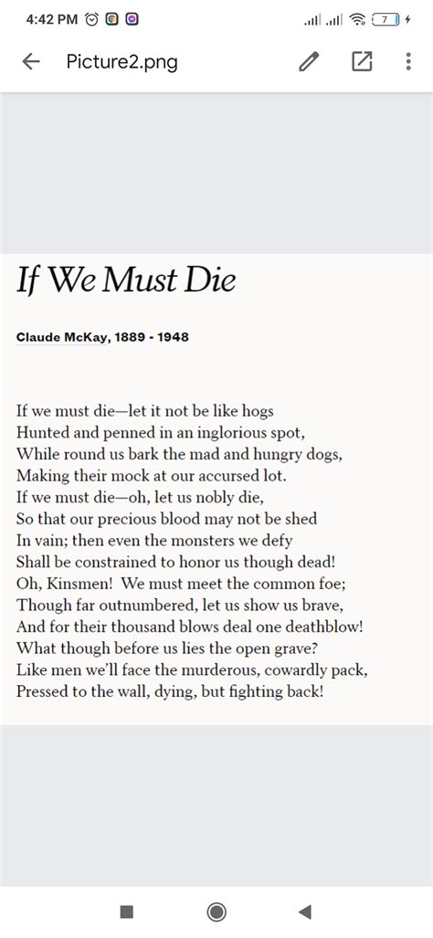 [Solved] Wrote a critique of the poem "If We Must Die" recognizing the ...