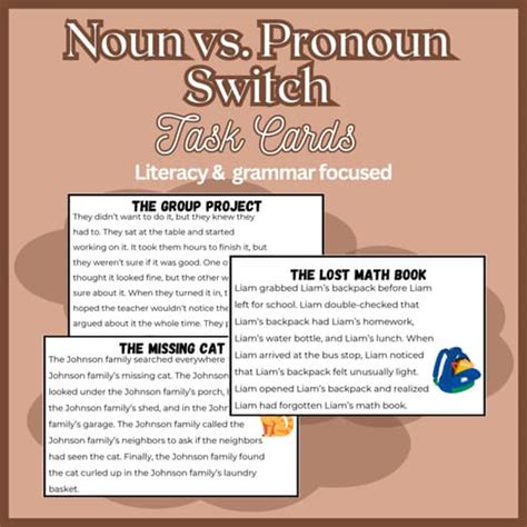 Noun vs. Pronoun Switch - Task Cards Activity | Middle School Grammar
