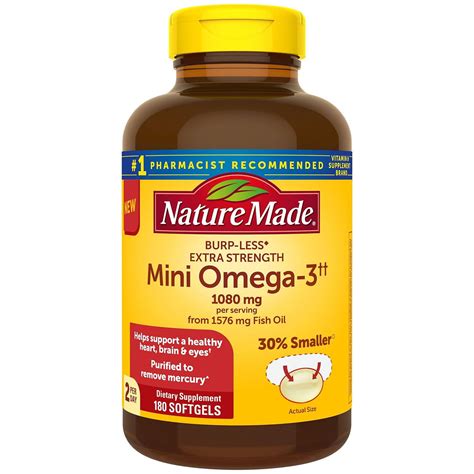 Nature Made BurpLess Extra Strength 1080mg Mini Omega 3 Fish Oil (180 ...