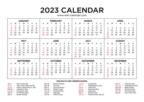Year 2023 Calendar Printable with Holidays