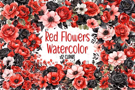Red And Black Flower Clipart