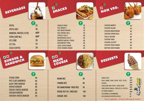 Menu at Spicy Hut, Samana