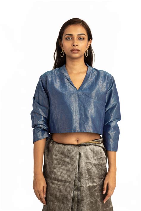 Handwoven Blue Collared Shameem Blouse – Akaaro