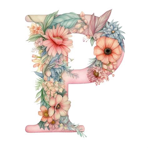 Premium Photo | There is a watercolor painting of a letter p with flowers generative ai