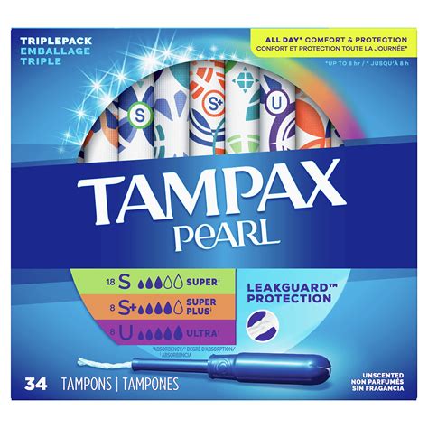 Tampax Pearl Tampons Trio Pack, Super/Super Plus/Ultra Absorbency with ...
