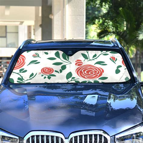 Roses Line Leaves and Flowers Floral Automotive Front Car Windshield Sun Shade Reflector ...