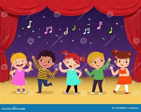 Group of Kids Dancing and Singing a Song on the Stage. Childrenâ€™s ...