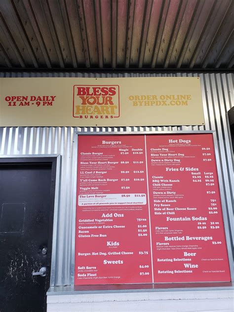 Menu at Bless Your Heart Burgers 33rd Avenue restaurant, Portland, NE ...