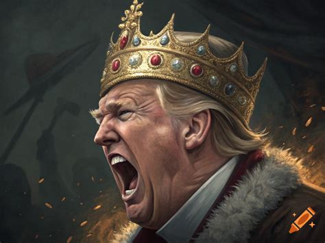 Dramatic portrait of Donald Trump wearing a crown and screaming on Craiyon