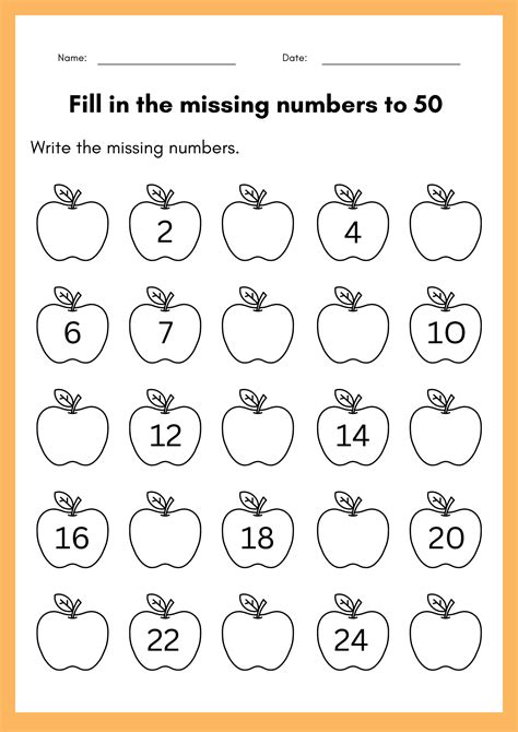 fill in the missing numbers to 50 worksheet - kindergarten numbers 1 to ...