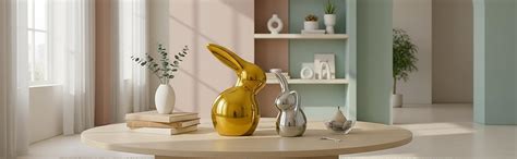 Buy Xtore Home Décor Ceramic Cute Golden & Silver Rabbit Figurines (Set ...