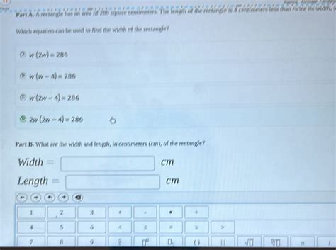 Solved: A rectangle has an area of 286 square centimeters. The length ...