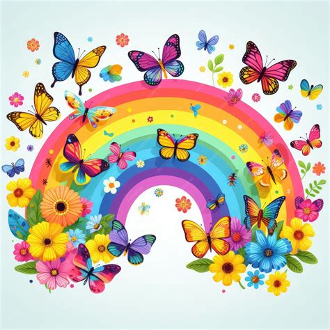 A rainbow of butterflies with flowers wings and colors | Premium AI-generated image