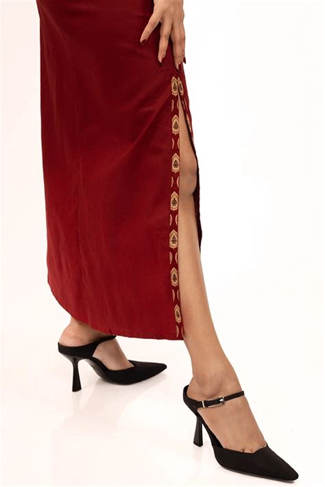 Buy maroon skirt and shirt cotton co ord set for women online at Zlaata