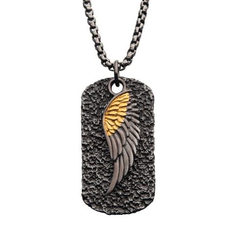 Buy Golden Stainless Steel Angel Wing Hammered Dog Tag Pendant - INOX ...